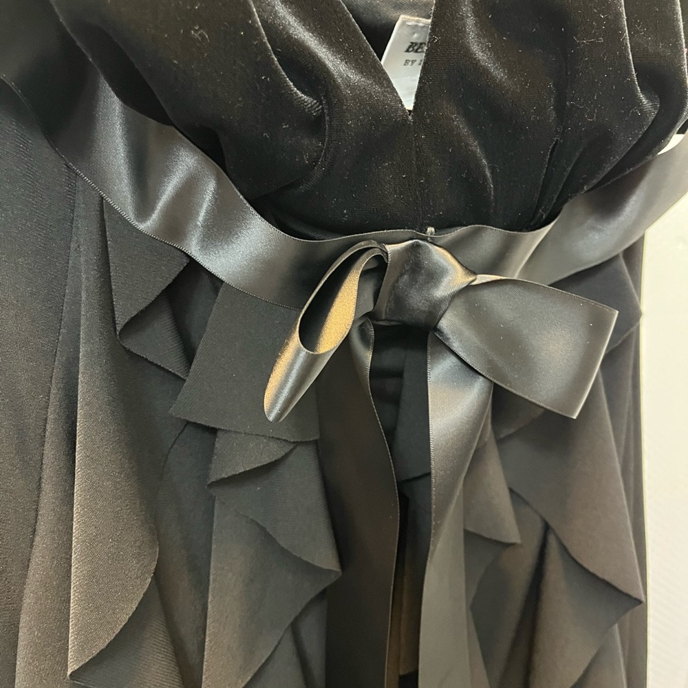 Formal Black Dress Gown Pageant Bow Ruffle Velvet Satin NWT Pageant Party - Picture 11 of 11